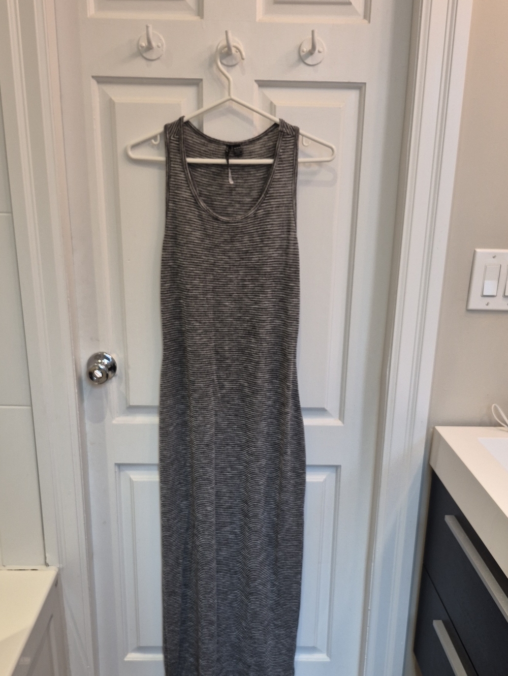 Sleeveless Gray Striped Maxi Dress - Everyday Tank Maxi